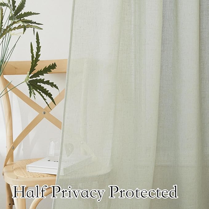 RYB HOME Extra Long Linen Curtains for Living Room, Light Filtering Privacy Protection Vertical 120 inches Long for Bedroom Dining Room, W 52 x L 120 inches, Sage Green, 2 Panels