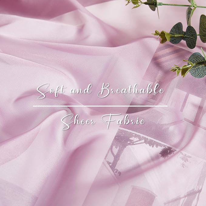 NICETOWN Canopy Bed Curtain Scarfs 216 inch Length, Decorative Voile Sheer Window Drapes for Wedding/Party/Table Cloth, Purple, 60" Wide Per Panel, Set of 2