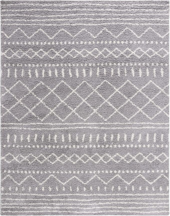 SAFAVIEH Arizona Shag Collection X-Large Area Rug - 11' x 15', Grey & Ivory, Moroccan Design, Non-Shedding, 1.6-inch Thick, Ideal for High Traffic Areas in Living Room, Bedroom (ASG741G-1115)