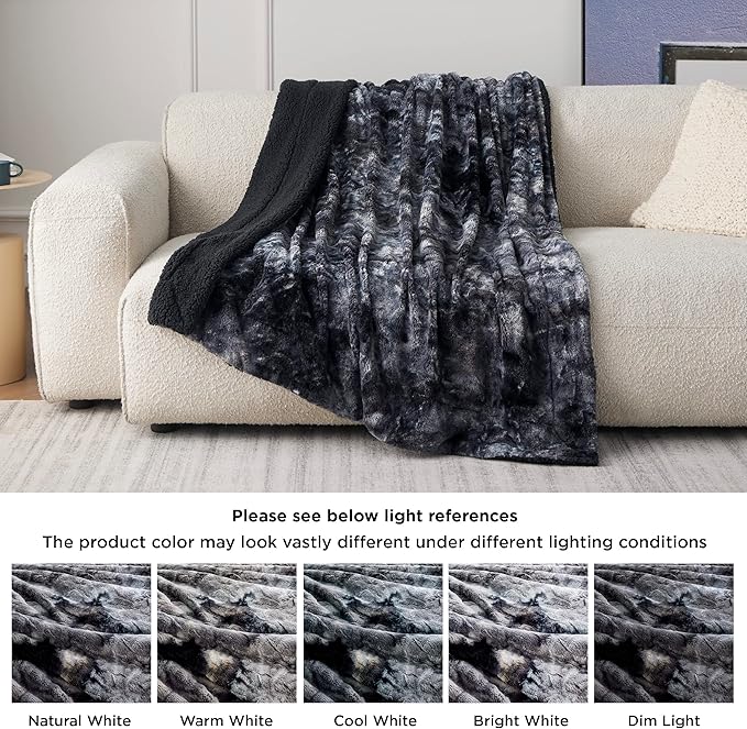 Bedsure GentleSoft Sherpa Fluffy Blanket Twin Size - Fleece Warm and Cozy Throw for Women Gift, Plush & Fuzzy Faux Fur Christmas Blanket for Couch, Sofa, Bed Decor, Tie Dye Design, Black, 60x80 Inches