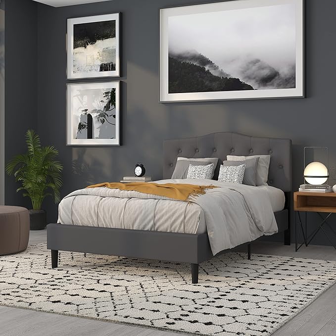Flash Furniture Cambridge Tufted Upholstered Full Size Headboard in Dark Gray Fabric