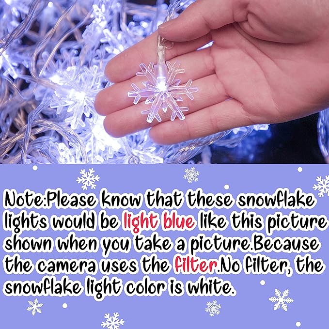2 Packs 100 LED Christmas Snowflake String Lights Hanging Decorations - Winter Wonderland Lighted Decor for Holiday Xmas Indoor Outdoor Party Supplies (42.6ft,Batteries Not Included)