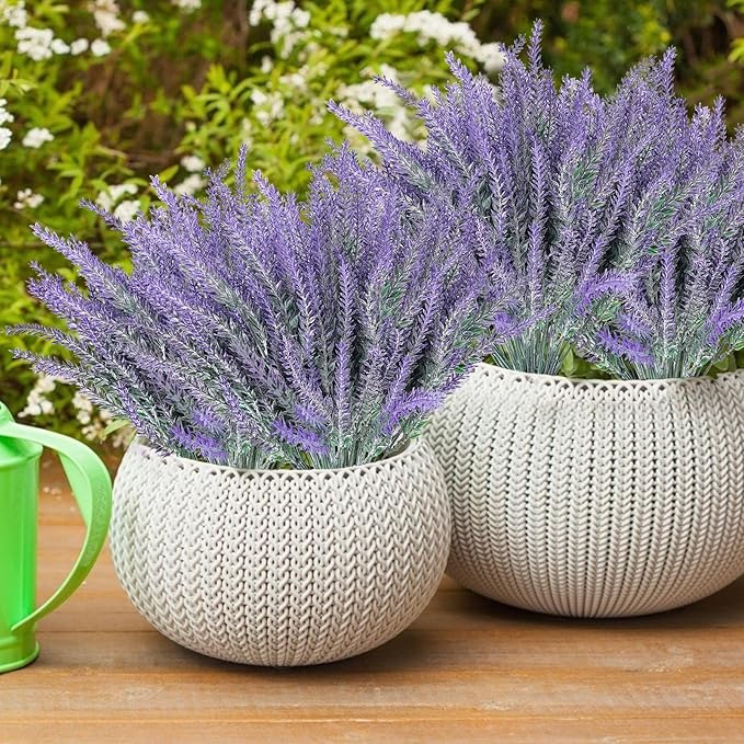 TURNMEON 20 Bundles Artificial Lavender Flowers for Outdoors, UV Resistant Fake Plants Artificial Plastic Faux Plants for Home Window Box Planter Porch Gardens Cemetery Summer Decor(Gray Purple)