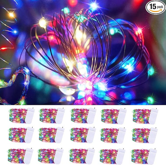 Christmas Fairy Lights Battery Operated-15 Packs 20 LED 6.6FT Silver Wire String Lights Firefly Starry Lights for DIY Custom Wedding Party Table Centerpiece Decoration (Multicolor)