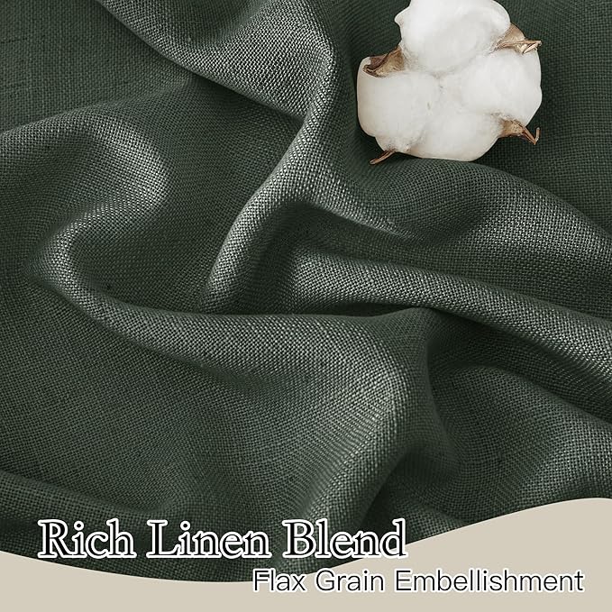 RYB HOME Semi Sheer Curtains 90 inches Long, Light Filtering Privacy Natural Farmhouse Linen Texture Drapes for Living Room Bedroom Dining Room, W 52 x L 90 inches, Hunter Green, 2 Panels