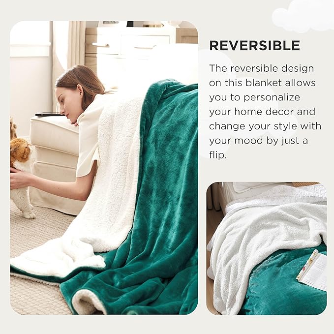 Bedsure GentleSoft Sherpa Fleece Oversized Cal King Blankets for Bed - Thick and Warm Throw for Women and Men, Soft Fuzzy Plush Large Christmas Blanket for Winter, Forest Green, 112x98 Inches
