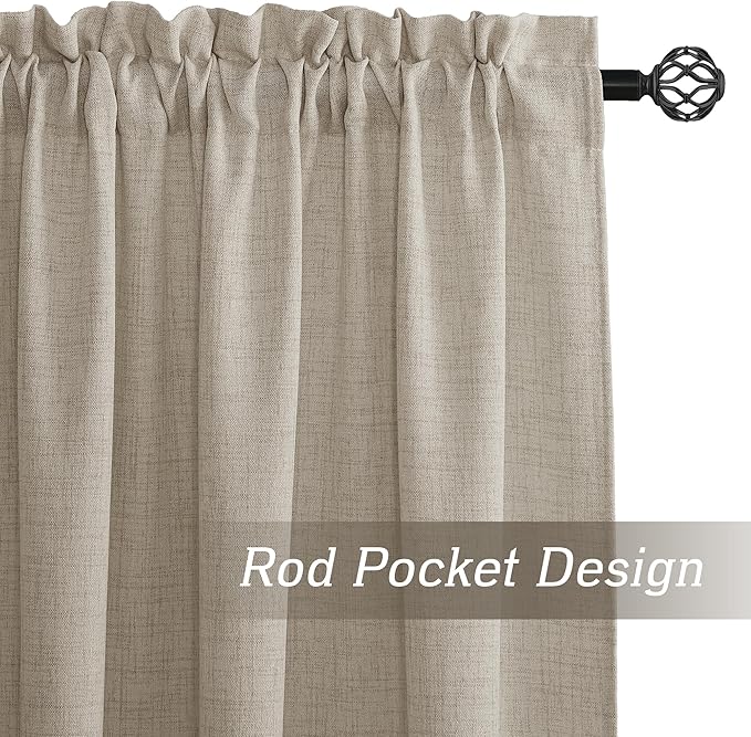 RYB HOME Natural Beige Linen Sheer Curtains 63 inches Long for Kitchen/Bedroom, Weave Textured/Rod Pocket, Light Filtering Sheer Curtains and Drapes, W 52 x L 63 inches, 2 Panels Set