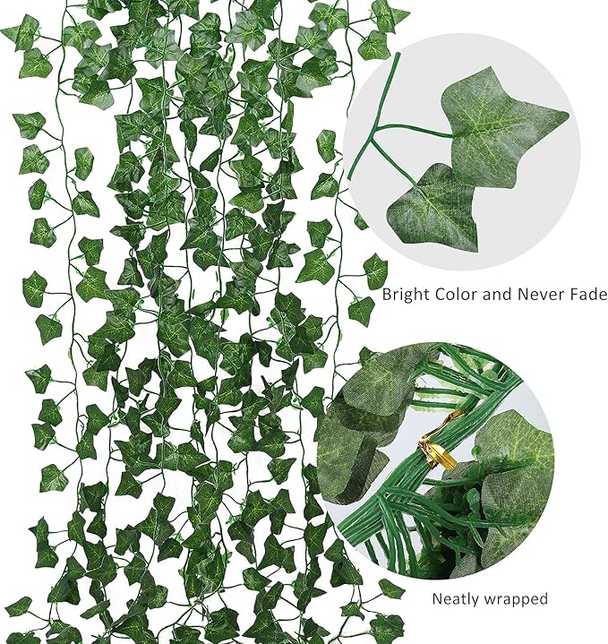 RECUTMS Fake Vines 24 Pack 173 FT Artificial Ivy Leaves Wall Decor Leaf Plants Greenery Garland Hanging Plant Vine Fake Leaf Vines for Room Garden Office Wedding Wall Decor