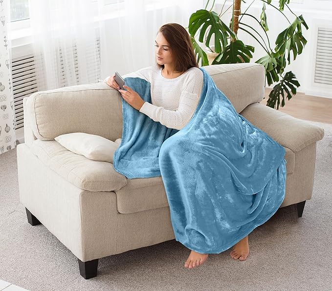 Utopia Bedding Fleece Blanket Throw Size Washed Blue 300GSM Luxury Anti-Static Fuzzy Soft Microfiber Blanket for Couch, Sofa and Bed (60x50 Inch)