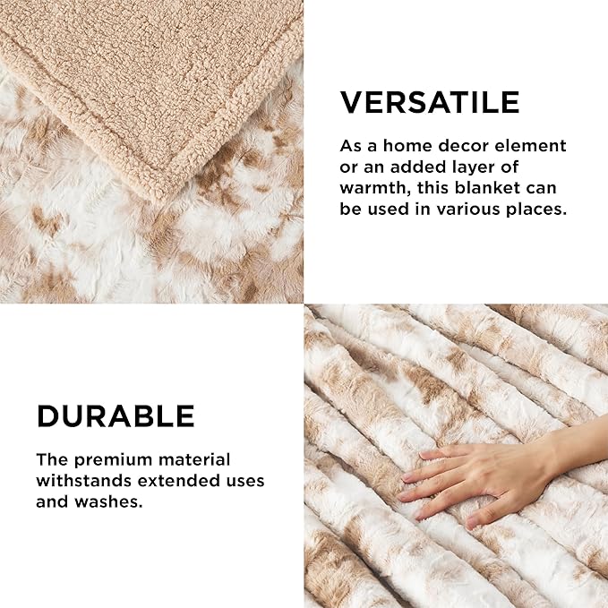 Bedsure GentleSoft Sherpa Fluffy Throw Blanket - Fleece Warm and Cozy Throw for Women Gift, Plush & Fuzzy Faux Fur Blanket for Couch, Sofa and Bed Decor, Tie Dye Design, Beige, 50x60 Inches