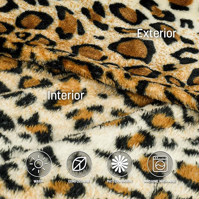 Catalonia Wearable Fleece Blanket with Sleeves and Foot Pockets for Adult Women Men, Micro Plush Comfy Wrap Sleeved Throw Blanket Robe Large, Cheetah