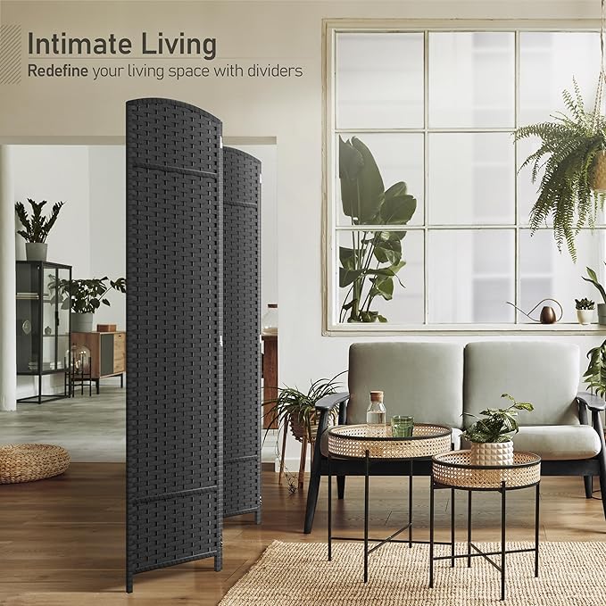 Sorbus 4 Panel Room Divider 6 ft. Tall - Privacy Screen, Extra Wide Double Hinged Panels, Mesh Hand-Woven Design, Partition Room Dividers and Folding Privacy Screens, Wall Divider for Room Separation