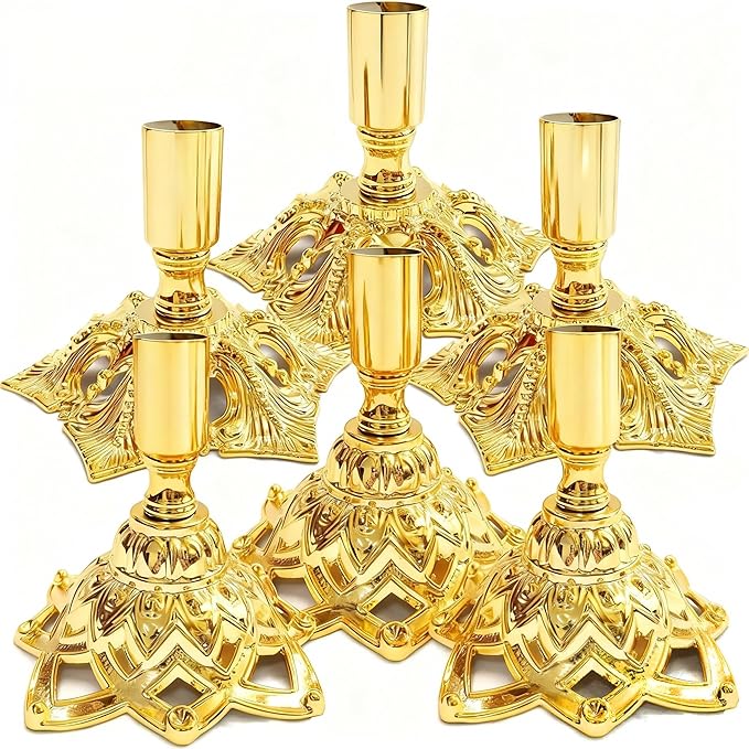 Candlestick Holders,Taper Candle Holder for Candlesticks Gold Plated Candle Metal Stick Candle Holders for Fireplace,Party, Dining,Wedding Decor,Fits 3/4 inch Thick Candle(Set of 6Pcs)