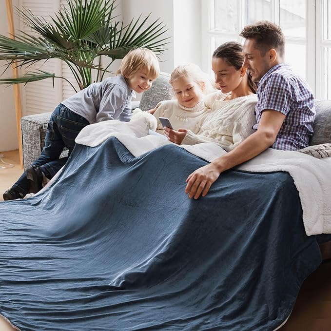 Bedsure GentleSoft Sherpa Fleece Oversized Cal King Blankets for Bed - Thick and Warm Throw for Women and Men, Soft Fuzzy Plush Large Blanket for Winter, Slate Blue, 112x98 Inches
