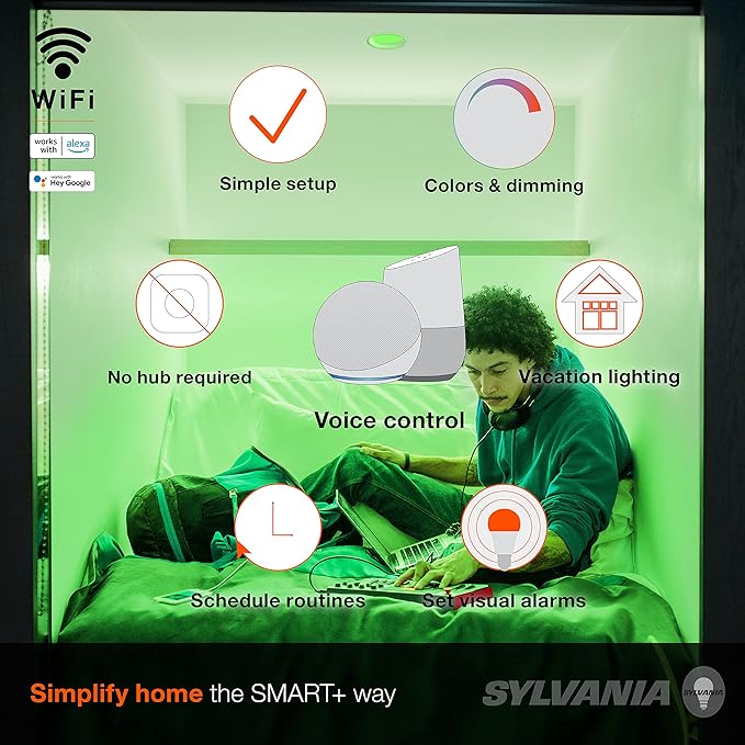 SYLVANIA Wifi LED Smart Light Bulb, 65W Equivalent Full Color and Tunable White BR30, Dimmable, Compatible with Alexa and Google Home Only - 4 Count (Pack of 1) (75688)