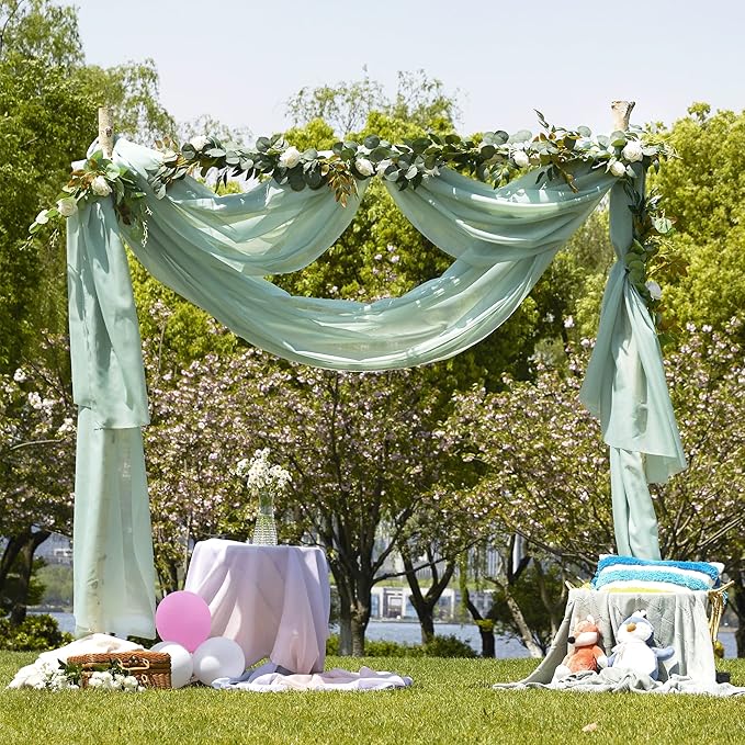 NICETOWN Voile Sheer Scarf Valances for Windows, 216" Extra Long Window Dressings for Anniversary/Wedding Design, Sage Green, 60" Wide, 2 Pieces