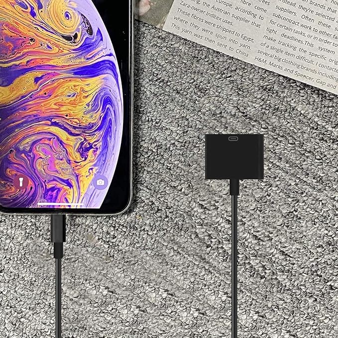 rosyclo Lightning to 30-Pin Adapter, MFi Certified 8-Pin Male to 30 Pin Female Output Cable Converter Charging Cord Connector Compatible iPhone 12/11/X/8/7/6/5/iPad/iPod Black (No Audio)
