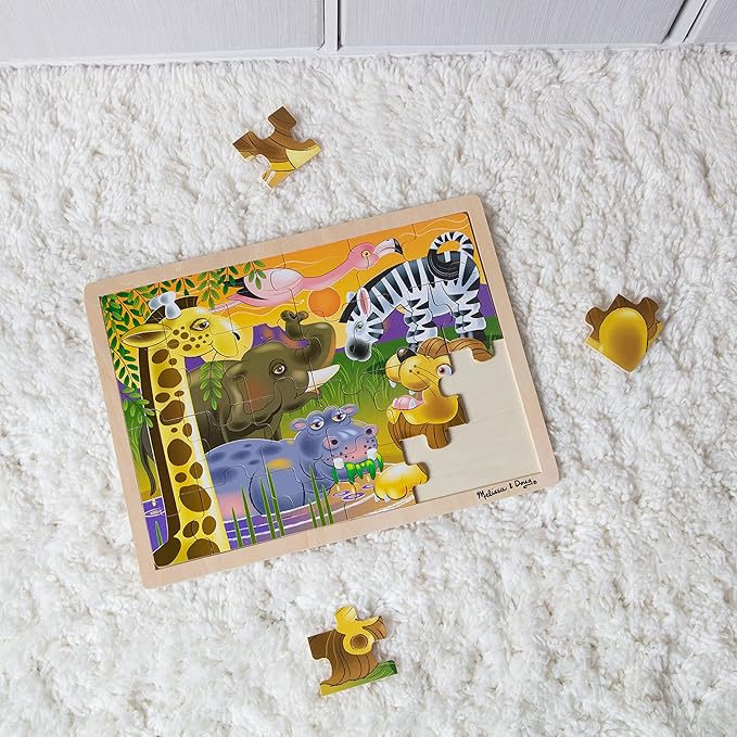 Melissa & Doug African Plains Safari Wooden Jigsaw Puzzle with Storage Tray (24 pcs)