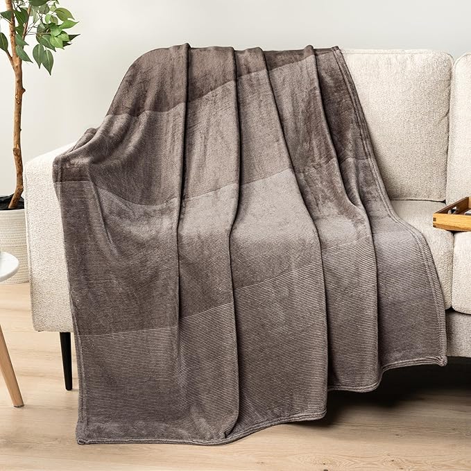 PAVILIA Taupe Ombre Fleece Throw Blanket for Couch, Soft Flannel Blanket for Sofa Bed Room, Plush Lightweight Tan Light Brown Gradient Blanket, Cozy Microfiber Decorative Gift Throw, 50x60