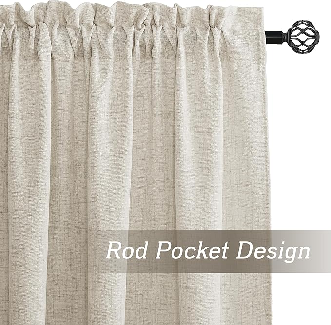 RYB HOME Curtains & Drapes Linen Sheer, Light Filtering Curtains 63 inches Long, Weave Textured/Rod Pocket, Cream Colored, W 52 x L 63 inches, 2 Panels Set