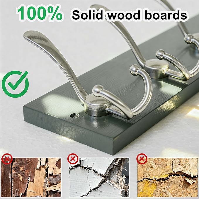 SKOLOO Creations Forest Green Solid Wood Wall Mounted Coat Rack, 5 Hooks, 17" Long - Kitchen, Mudroom, Entryway, Bathroom - Includes Mounting Hardware, Wall Coat Hanger, Towel Rack