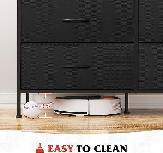 WLIVE Wide Dresser with 6 Drawers, TV Stand for 50 Inches TV, Entertainment Center with Metal Frame, Wooden Top, Fabric Storage Dresser for Bedroom, Hallway, Entryway, Black and Rustic Brown