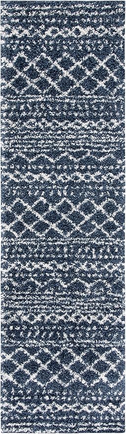 SAFAVIEH Arizona Shag Collection Area Rug - 2'6" x 14' Runner, Slate Blue & Ivory, Non-Shedding & Easy Cleaning, Plush Thick Pile, Ideal for Living Room, Bedroom, Dining Space (ASG741L)