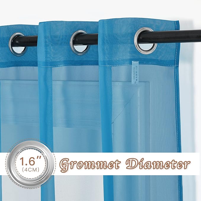 NICETOWN Sheer Curtains for Bedroom Windows, Grommet Living Room Curtain Drapes Voile Textured Soft & Lightweight Window Dressing for Nursery, Turquoise, W54 x L63, 2 Panels