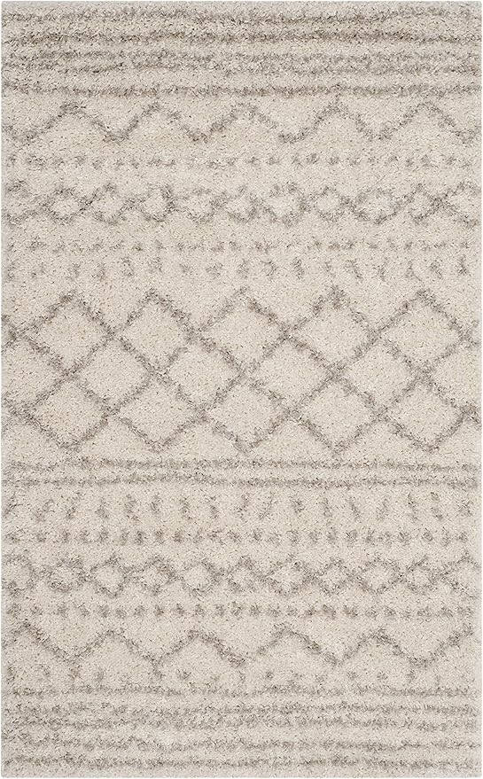 SAFAVIEH Arizona Shag Collection Accent Rug - 2'6" x 4', Ivory & Beige, Moroccan Design, Non-Shedding & Easy Care, 1.6-inch Thick Ideal for High Traffic Areas in Foyer, Living Room, Bedroom (ASG741A)