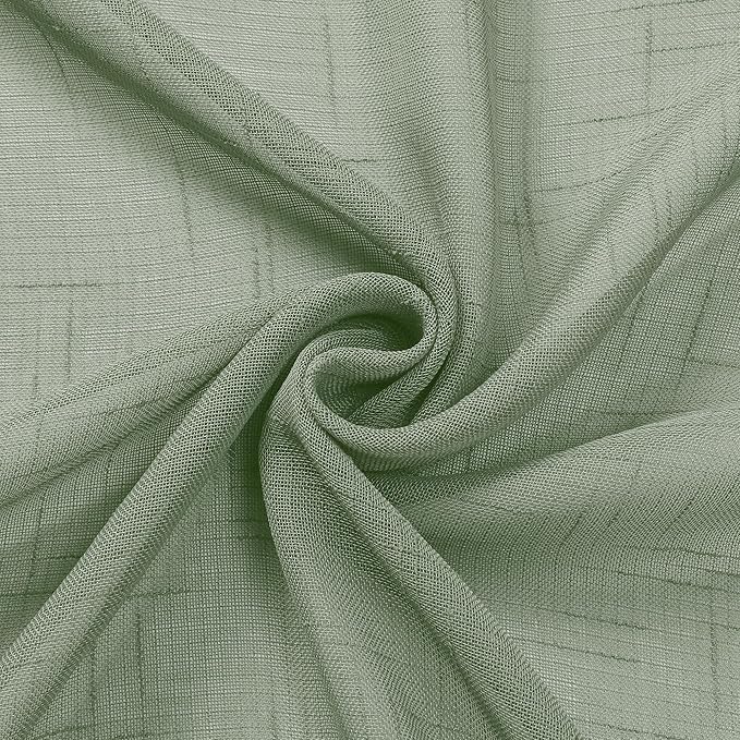 Aiyufeng Faux Sage Green Sheer Curtains 54 Inch Length 2 Panel Set, Fresh Farmhouse 54 Inch Long Sheer Linen Look Airy & Lightweight Elegant Window Treatments for Bedroom/Kitchen, 30Wx54L inch