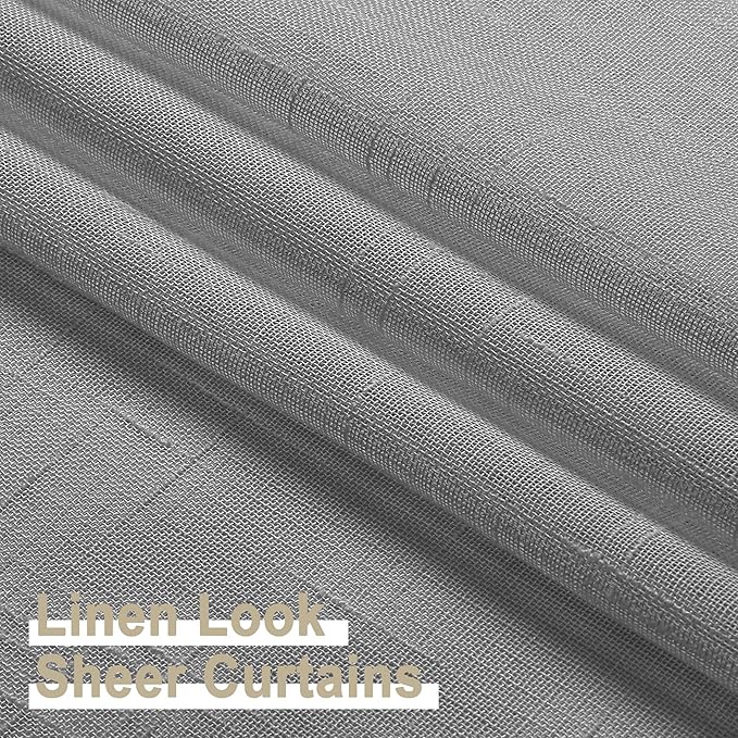 Aiyufeng Kirei Charcoal Grey Living Room Curtains 84 inch Long 2 Panels Set, Rod Pocket Linen Look Semi-Sheer Window Drapes Privacy with Light Filtering for Bedroom/Cottage, W40 x L84, 1 Pair