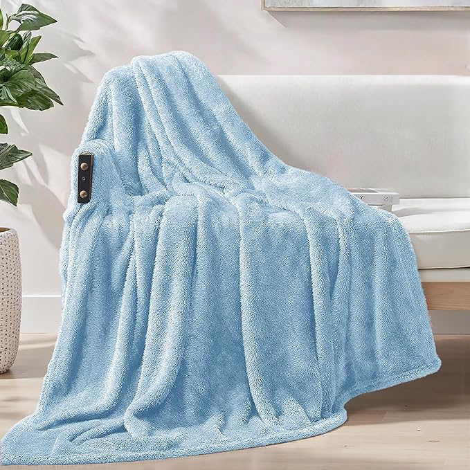 Exclusivo Mezcla Plush Fuzzy Fleece Throw Blanket Extra Large, Super Soft, Fluffy and Warm Blankets for Couch, Bed, Suitable for All Seasons (50x70 Inches, Light Blue)