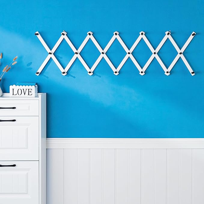 SKOLOO Hat Rack for Wall with 20 Hooks, Solid Wooden, Modern, Expandable Coat Rack Wall Mount for Coats, Hats, Bags, Baseball Caps, Black on White