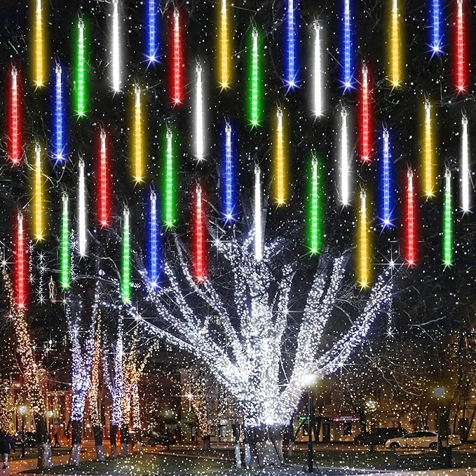 Joomer Christmas Lights Outdoor, 11.8 inch 10 Tubes 240 LED Meteor Shower Lights, LED Snow Falling Icicle Cascading Light with Timer Waterproof and Connectable for Christmas Decoration (Multicolor)