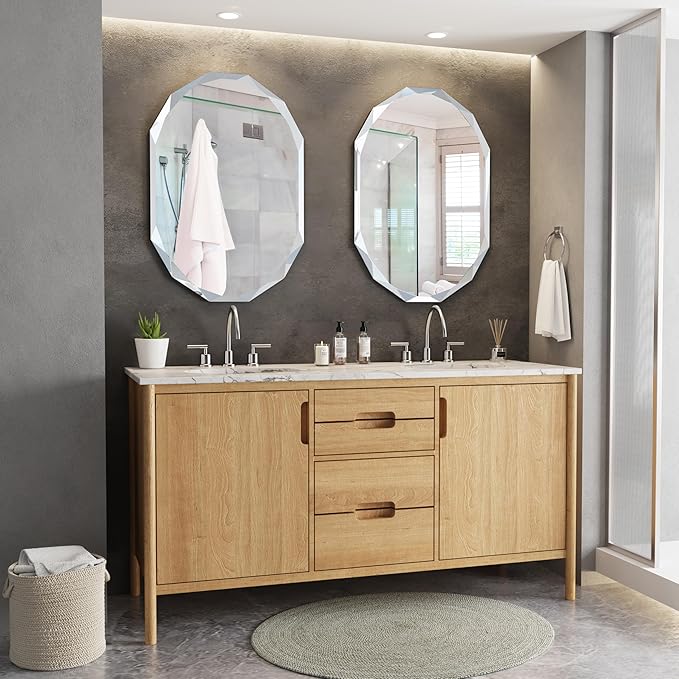Silver Wall Mirror-Beveled Edge Frameless Mirror for Bathroom, Vanity, Bedroom, Rectangle Mirrors（24X36inch）