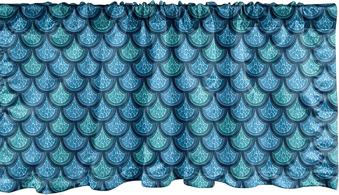 Ambesonne Fish Scale Window Valance Pack of 2, Nautical Design Realistic Graphic Water Drops on Half Circles Print, Rod Pocket Curtain Valances for Kitchen Bedroom, 54" X 12", Blue and Turquoise