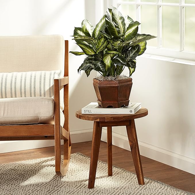 Nearly Natural 22IN Artificial Triple Golden Dieffenbachia Plant with Decorative Wood Planter, Faux Plant for Indoor Home Décor