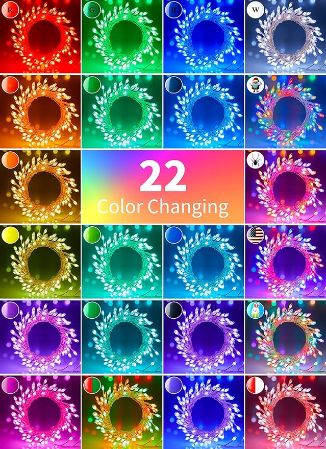 Brightown 10FT Fairy Lights Color Changing - 100 LED 22 Colors Firecracker Fairy Lights with Remote, Cluster String Lights Indoor with 12 Lighting Mode, Christmas Fairy Light for Bedroom Classroom