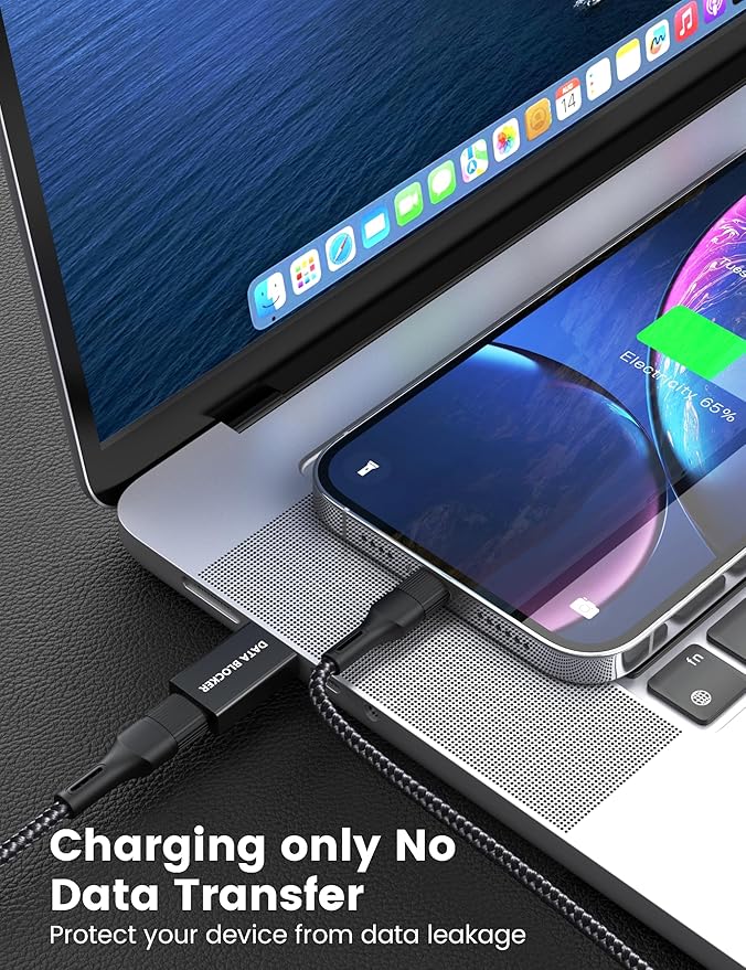 5Pack USB Data Blocker Adapter, USB C Data Blocker for iPhone 15 16 17 and for Android Phone or for ipad, A Male to C Female data blocker adapter Only for Charge, Protect Against Juice Jacking (Black)