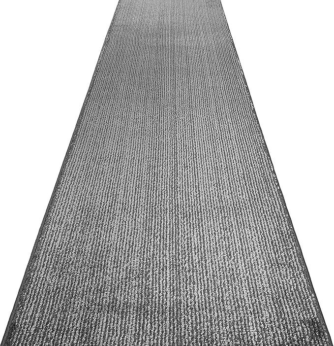 Custom Length Cut to Size Wide Width Carpet Runner Rug for Hallways, Skid Resistant Latex Rubber Backed, 31 inch Wide X Customized Length, Stripe Grey, 31 inch X 22 feet