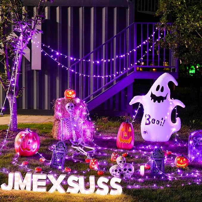 JMEXSUSS 33ft 100 LED Purple Lights for Halloween Decorations, Purple Battery Operated Lights with Remote Indoor Outdoor, String Lights for Halloween Christmas Decor