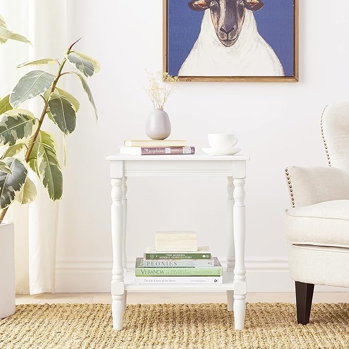 Decor Therapy Simplify Oak Wood Accent Storage Shelf End Table, Traditional Style, Antique White - (24" x 19.5" x 15.75")