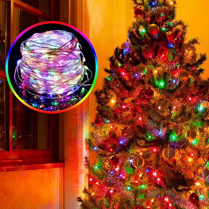 Twinkle Star 200 LED 66ft Christmas Fairy String Lights USB & Adapter Powered, Dimmable Starry Silver Wire Light Home Lighting Indoor Outdoor Bedroom Wedding Party Decoration, Multicolor