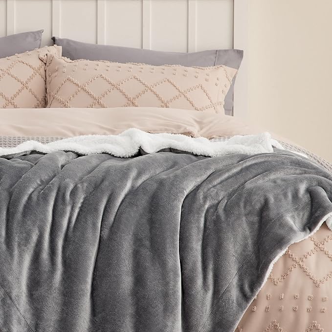 Bedsure GentleSoft Sherpa Fleece Throw Blanket Twin Size for Couch - Thick and Warm Throw for Women and Men, Soft Fuzzy Plush Blanke for Winter, Grey, 60x80 Inches