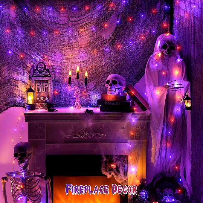 JMEXSUSS 2 Pack Orange and Purple Halloween Lights Battery Operated, Total 200 LED 66ft Halloween Fairy Lights with Remote, 8 Modes Twinkle String Lights for Fireplace Porch Tree Centerpiece Wreath