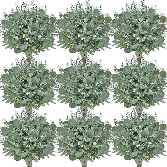 Serwalin 300 pcs Artificial Mixed Eucalyptus Leaves Stems Bulk, 4 Kinds Silver Dollar Eucalyptus Leaves Picks,Faux Greenery Stems Sprays for DIY Bouquets Floral Arrangement Home Decor