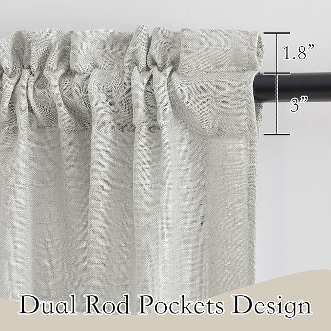 RYB HOME Floor to Ceiling Curtains 120 inches Long, Flax Linen Blend Semi Sheer Curtains Soft Airy Half Privavy Drapery for Sliding Door, Bay Window, Living Room, W 52 x L 120 inch, 2 Panels, Grey