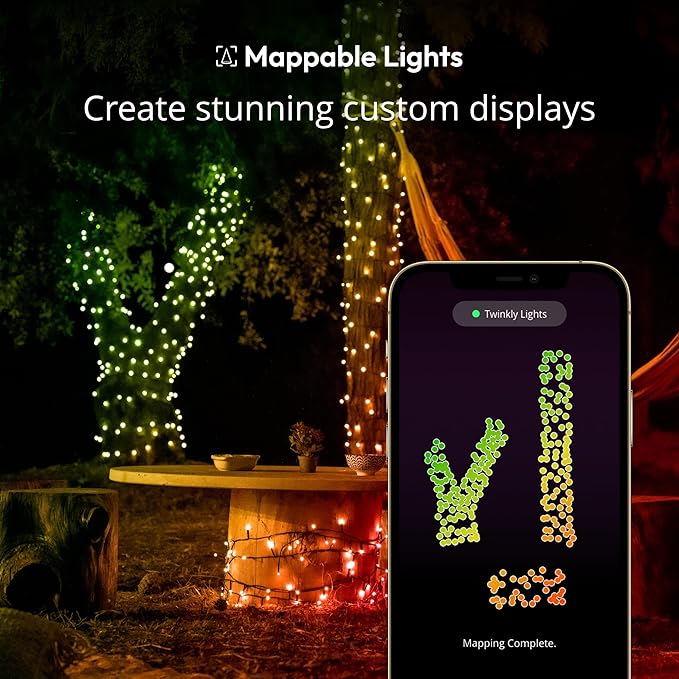 Twinkly Strings 400 LED RGB, LED Light String for in- and Outdoor, Smart LED Lights, Mappable LEDs, Compatible with Alexa and Google Home, IP44, Green Wire, 105ft