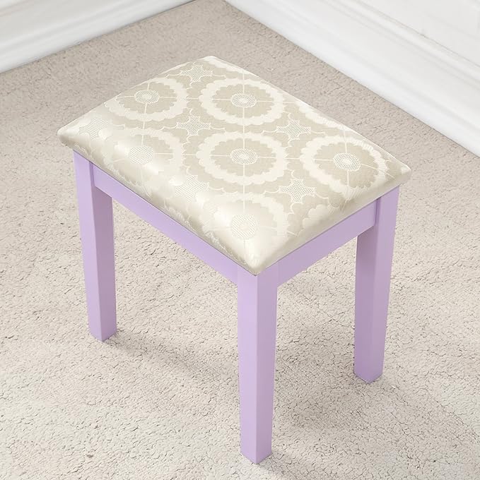 Roundhill Furniture Moniys Wood Moniya Makeup Vanity Table and Stool Set, Purple