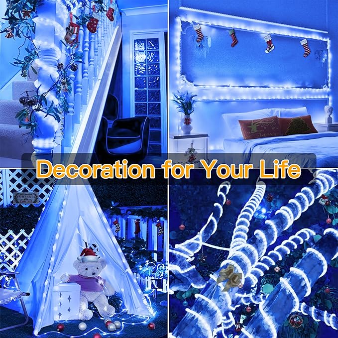 Ollny Rope Lights 33FT 100 LED, USB Multicolor String Lights with Remote, 8 Modes IP68 Waterproof Timer Christmas Lights for Indoor Outdoor Bedroom Party Christmas Decorations
